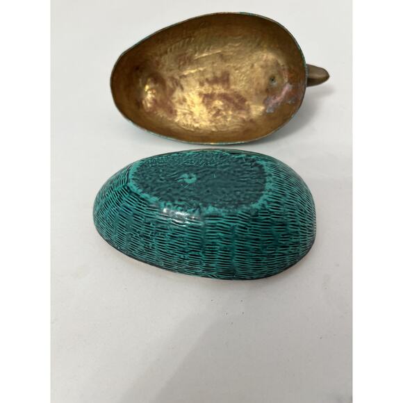 Trinket Jewelry Box Pewter Duck Shape with Lid Figurine Green Gold - Picture 5 of 5